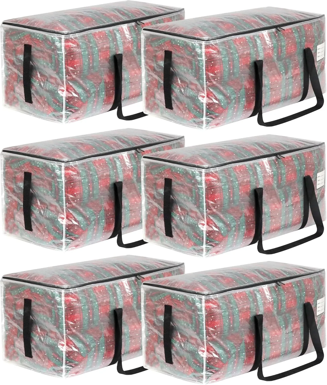 6 Pack Clear Moving Bags with Clear Window, Storage Bags with Full Wrap Carrying Handles & Zippers,Large Packing Bags for Saving Space, Alternative to Moving Boxes