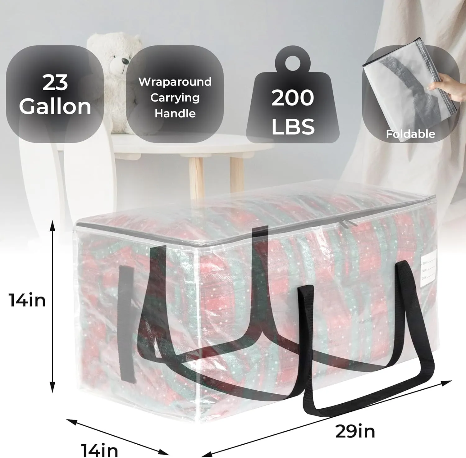 6 Pack Clear Moving Bags with Clear Window, Storage Bags with Full Wrap Carrying Handles & Zippers,Large Packing Bags for Saving Space, Alternative to Moving Boxes