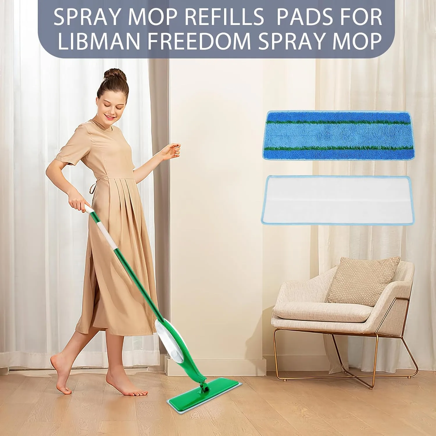 6 Pack Upgraded Refill Pad for Libman Freedom Spray Mop, Washable Microfiber Spray Mop Replacement Head, 6 Count Reusable Pads   1 Pcs Laundry Bags