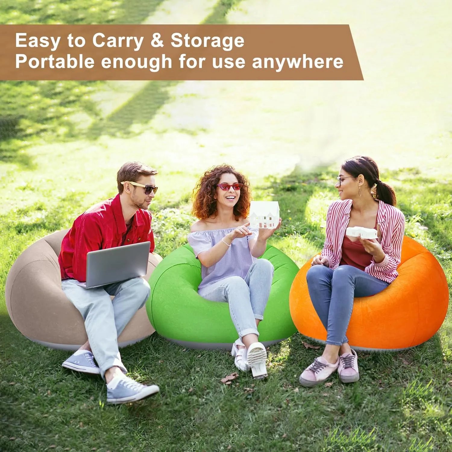 6 Pcs Bean Bag Chairs for Adults Inflatable Chairs with Electric Air Pump,Blow up Couch Folding Portable Inflatable Couch Lazy Sofa for Reading Living Room Camping (Coffee,Orange,Green)