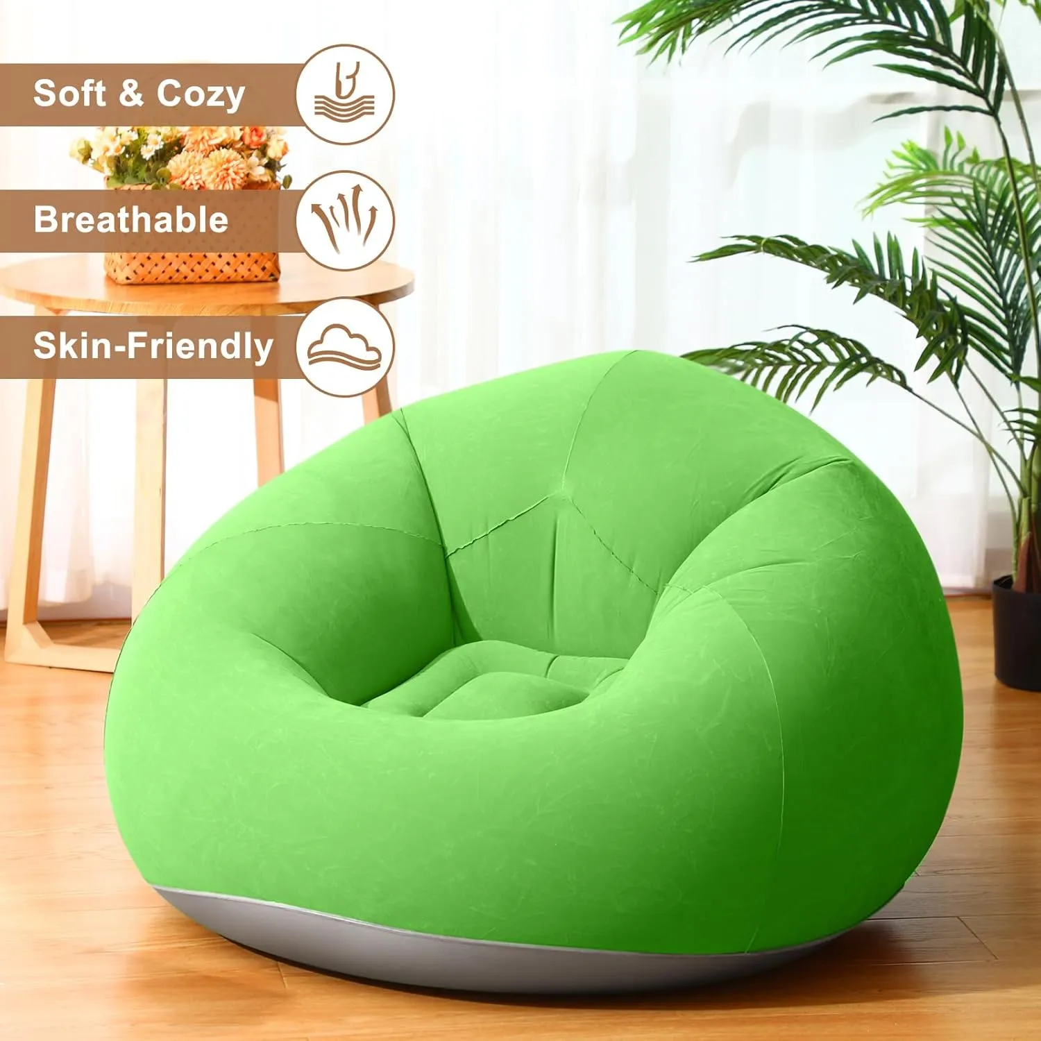 6 Pcs Bean Bag Chairs for Adults Inflatable Chairs with Electric Air Pump,Blow up Couch Folding Portable Inflatable Couch Lazy Sofa for Reading Living Room Camping (Coffee,Orange,Green)