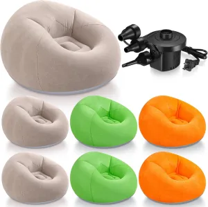 6 Pcs Bean Bag Chairs for Adults Inflatable Chairs with Electric Air Pump,Blow up Couch Folding Portable Inflatable Couch Lazy Sofa for Reading Living Room Camping (Coffee,Orange,Green)