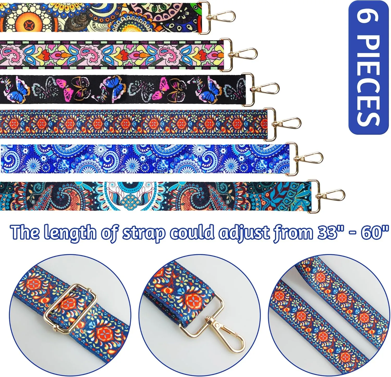 6 Pieces Purse Straps Replacement Crossbody Straps for Purses 1.5 Inches Purse Strap for Handbags Shoulder Strap