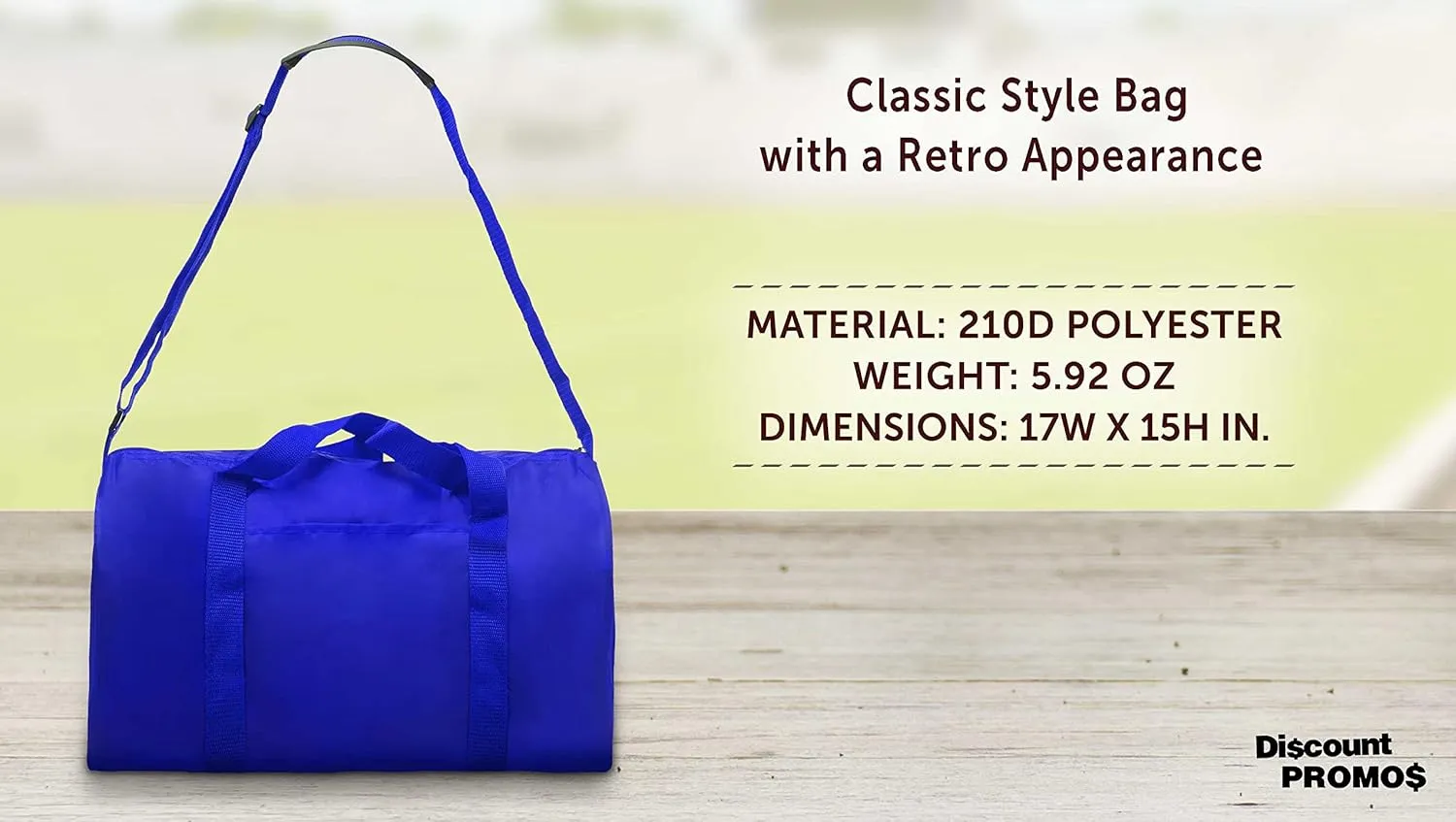 6 Sporty Duffle Bags Set - Polyester, Adjustable Strap, Front Pocket, Roll Styling - Royal Blue