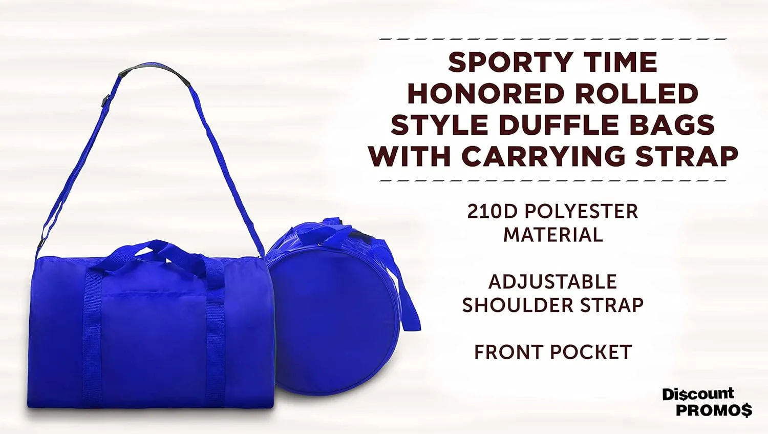 6 Sporty Duffle Bags Set - Polyester, Adjustable Strap, Front Pocket, Roll Styling - Royal Blue