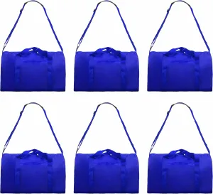 6 Sporty Duffle Bags Set - Polyester, Adjustable Strap, Front Pocket, Roll Styling - Royal Blue