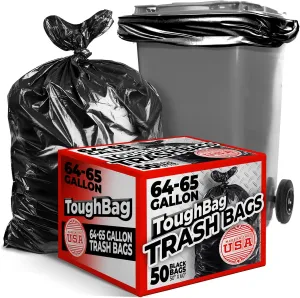 64-65 Gallon Trash Bags Heavy Duty, 50 x 48” Large Black Garbage Bags (50 COUNT) – 65 Gallon Trash Can Liners, Outdoor Garbage Can Liner - Made In USA