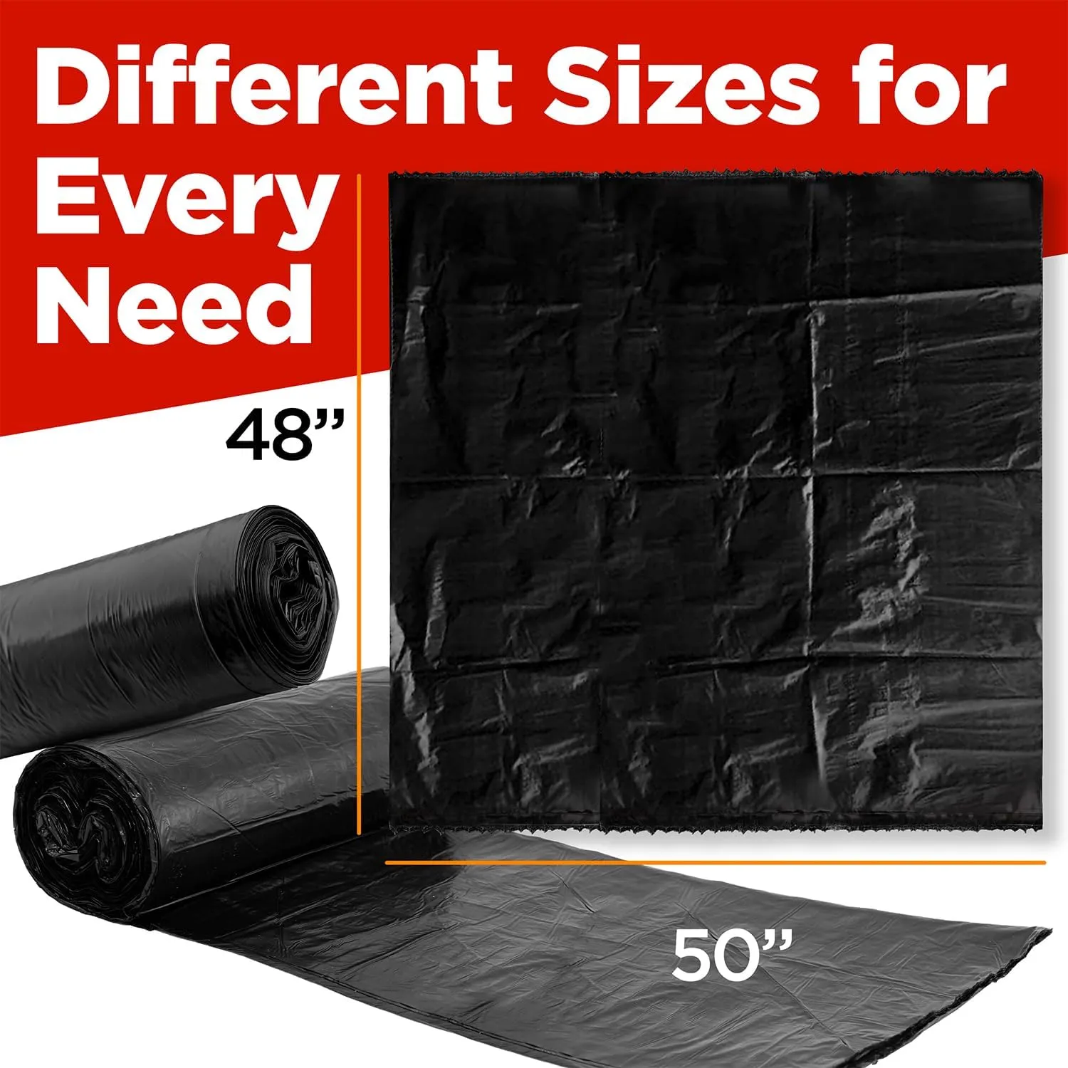64-65 Gallon Trash Bags Heavy Duty, 50 x 48” Large Black Garbage Bags (50 COUNT) – 65 Gallon Trash Can Liners, Outdoor Garbage Can Liner - Made In USA