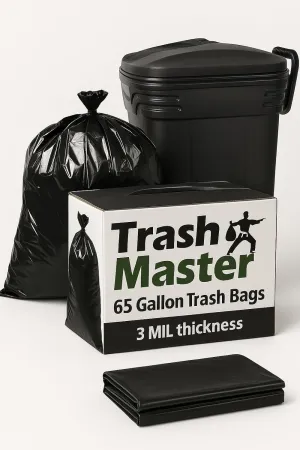 65 Gallon Contractor Heavy Duty Garbage Bags | 50 Bags w/Ties | X-Large 3 MIL Thickness | For Large Commercial Jobs | Construction Clean Up | Trash bags for Yard Clean up - TrashMaster