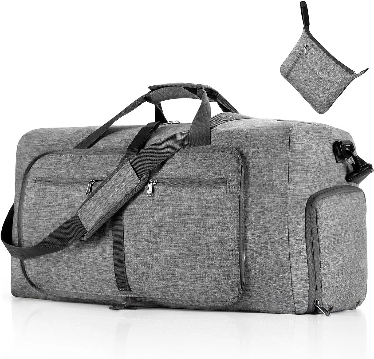65L Large Foldable Travel Duffle Bag,Weekender Bag with Shoes Compartment and Adjustable Strap,Waterproof Duffel Bags for Men Women,E