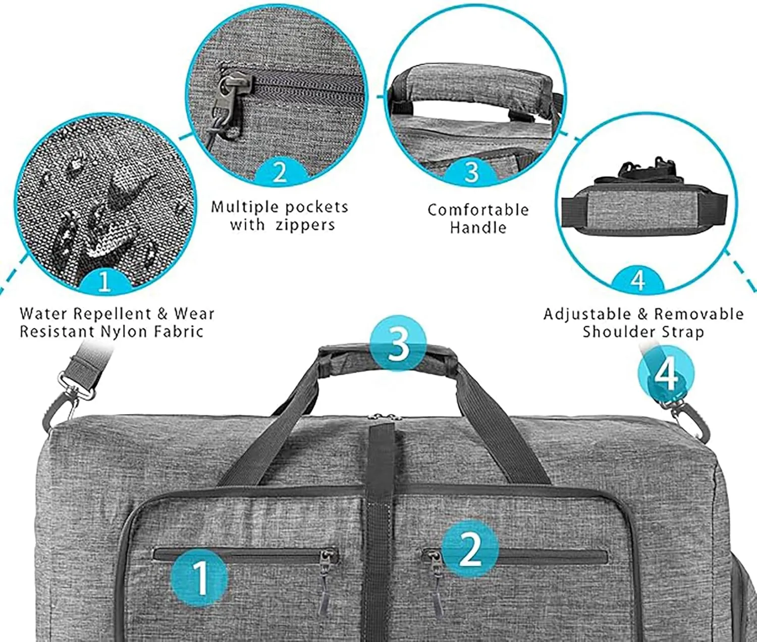 65L Travel Duffle Bag for Men Women Foldable Large Capacity Travel Totes Bag with Shoes Compartment Overnight Bag (Grey,65L)