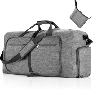 65L Travel Duffle Bag for Men Women Foldable Large Capacity Travel Totes Bag with Shoes Compartment Overnight Bag (Grey,65L)