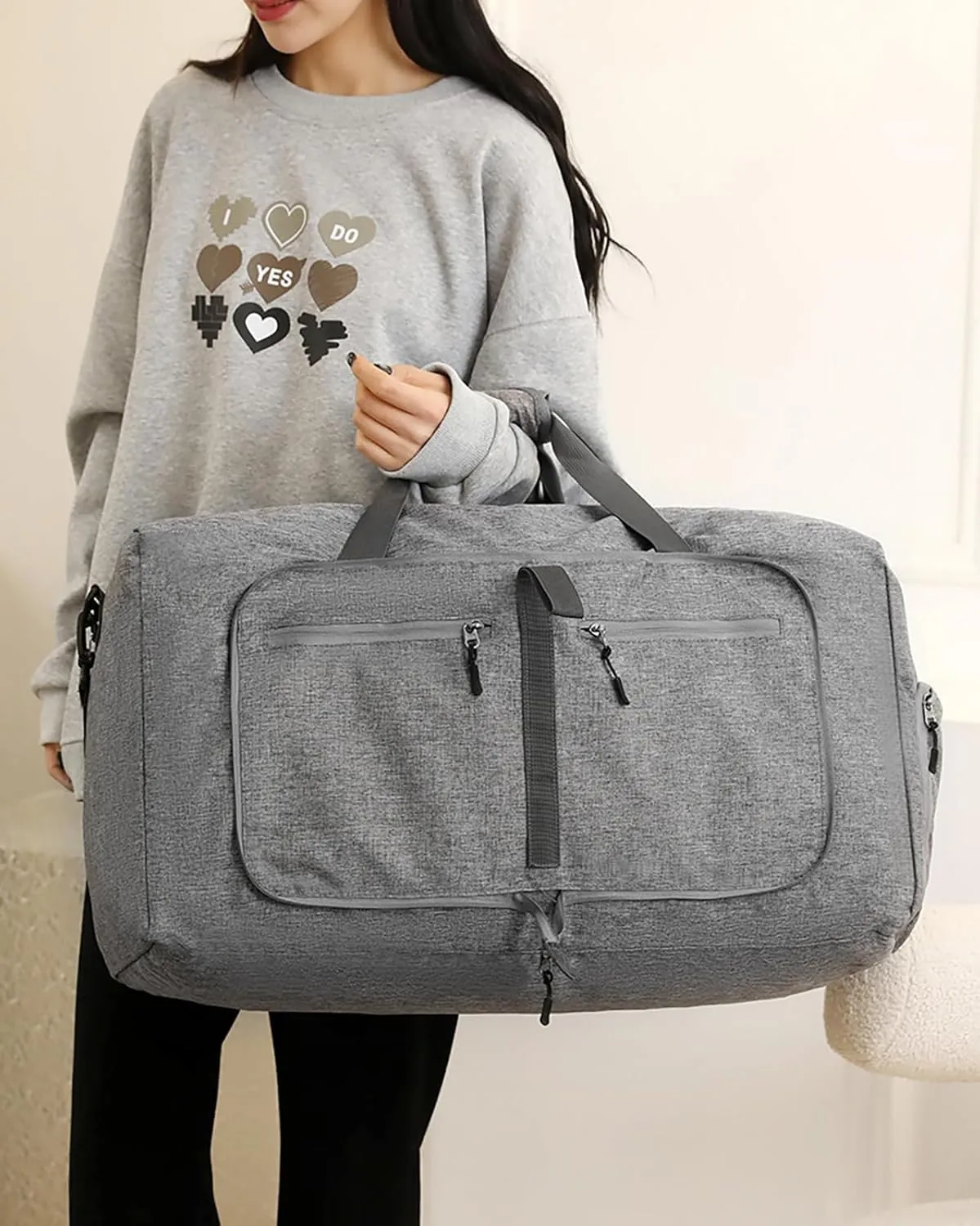 65L Travel Duffle Bag for Men Women Foldable Large Capacity Travel Totes Bag with Shoes Compartment Overnight Bag (Grey,65L)
