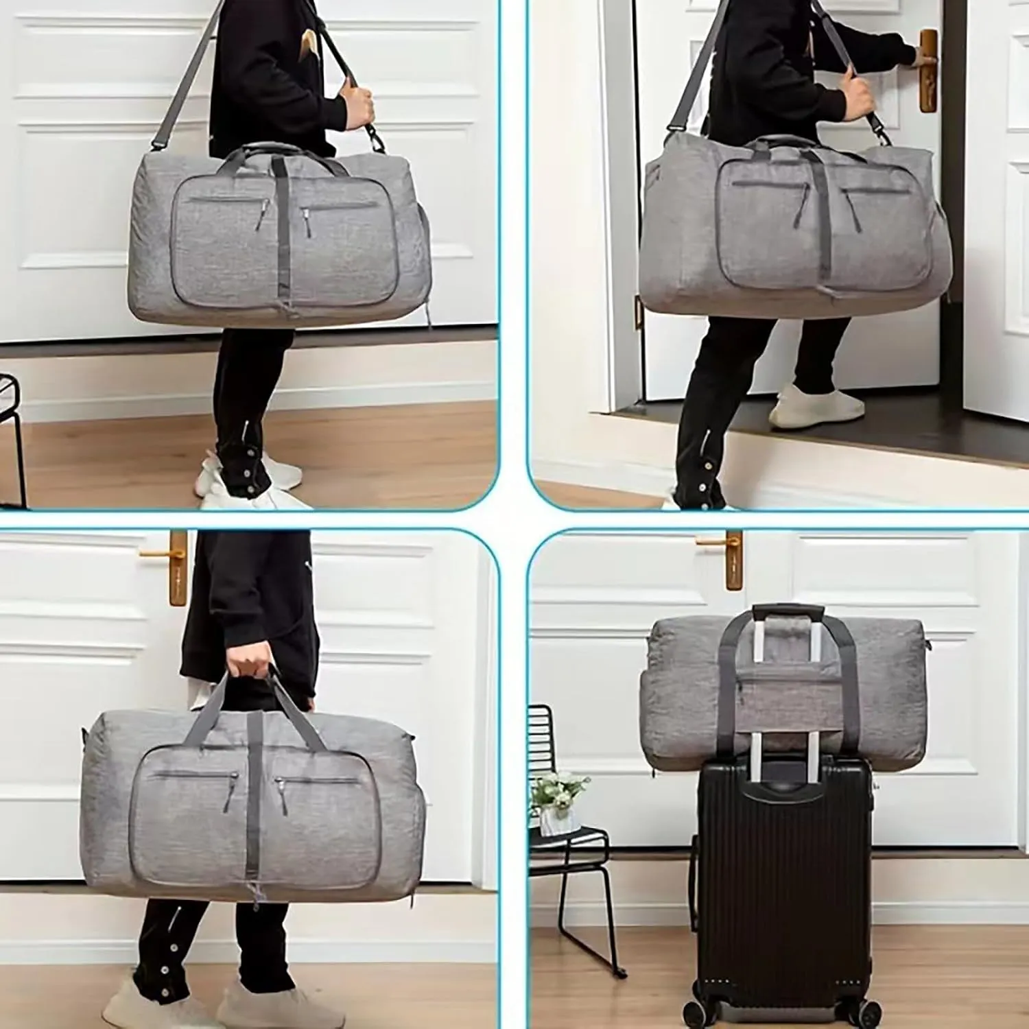 65L Travel Duffle Bag for Men Women Foldable Large Capacity Travel Totes Bag with Shoes Compartment Overnight Bag (Grey,65L)
