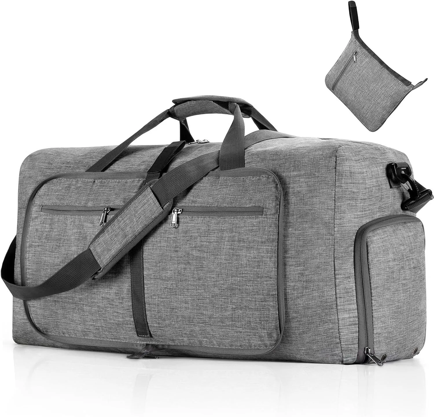 65L Travel Duffle Bag for Men Women Foldable Large Capacity Travel Totes Bag with Shoes Compartment Overnight Bag (Grey,65L)