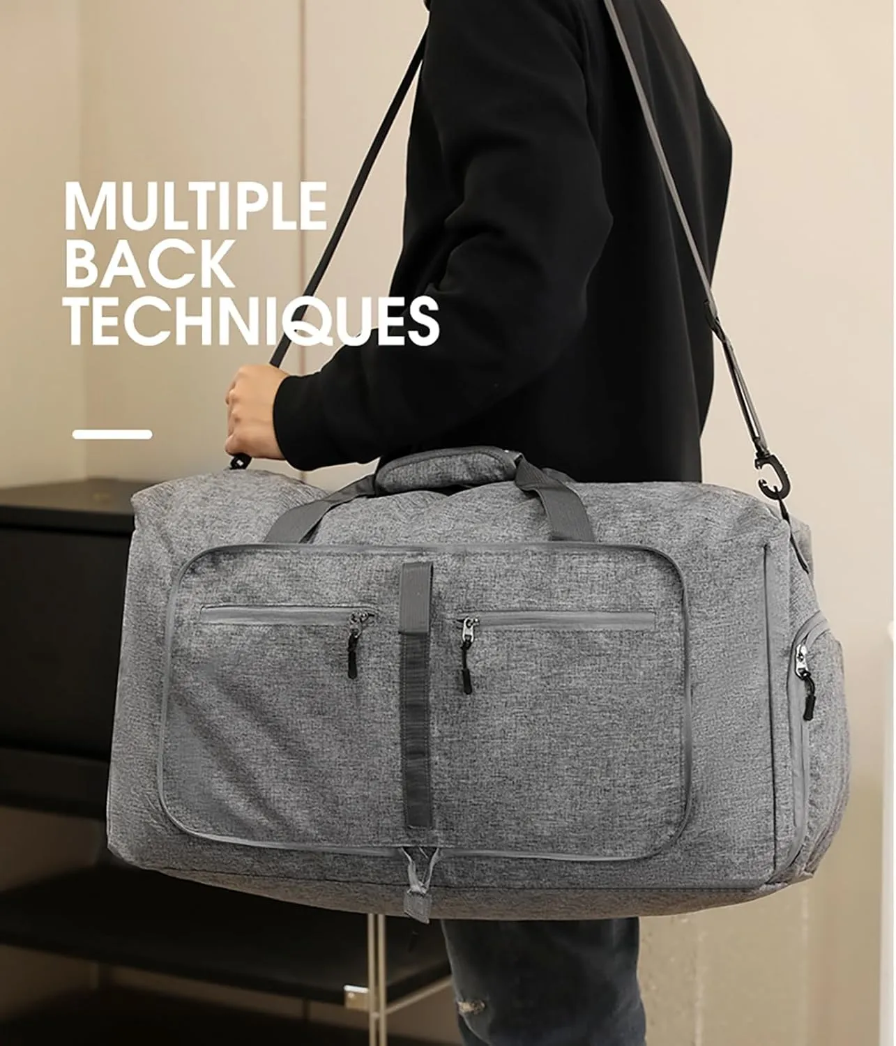 65L Travel Duffle Bag for Men Women Foldable Large Capacity Travel Totes Bag with Shoes Compartment Overnight Bag (Grey,65L)