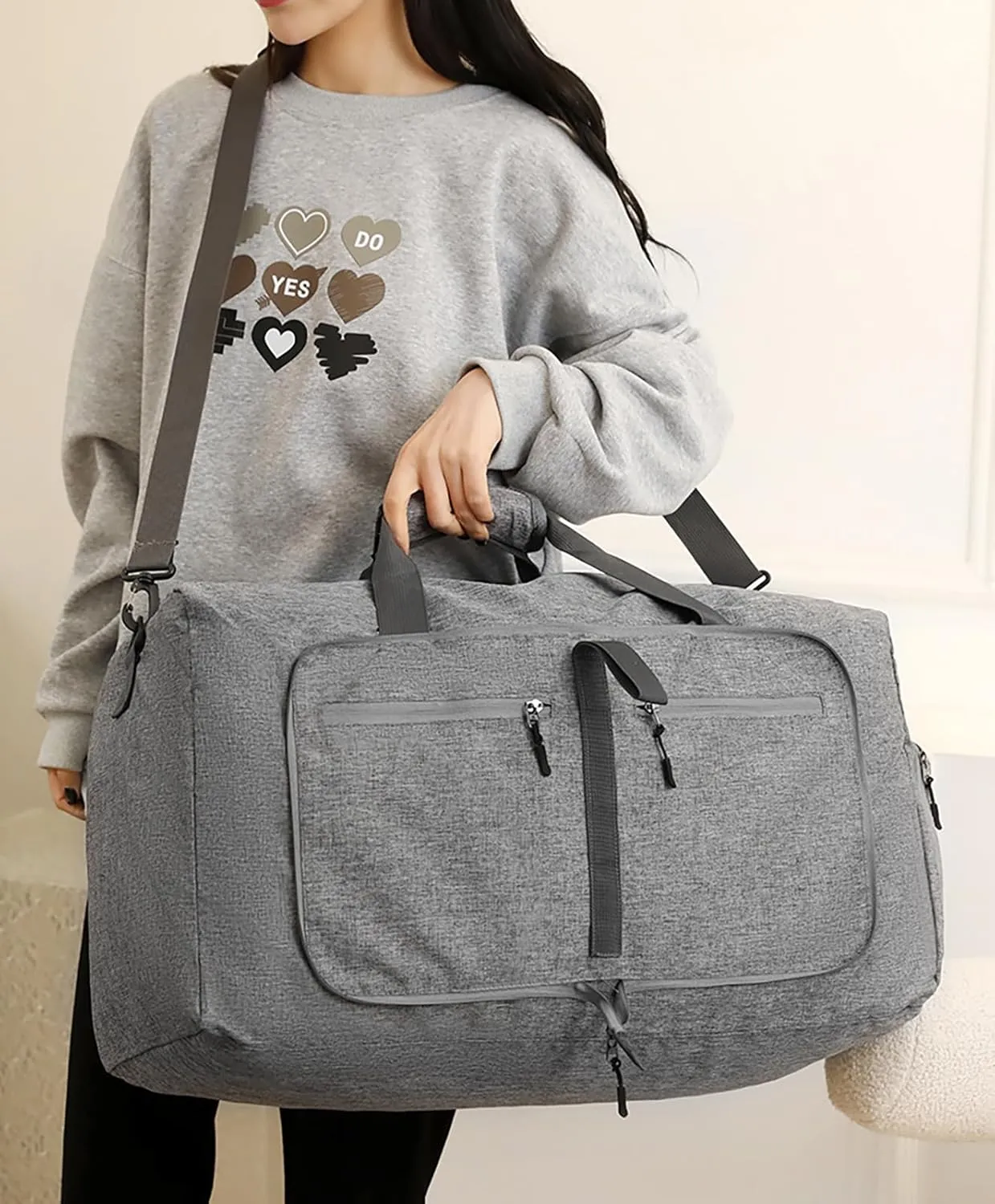 65L Travel Duffle Bag for Men Women Foldable Large Capacity Travel Totes Bag with Shoes Compartment Overnight Bag (Grey,65L)