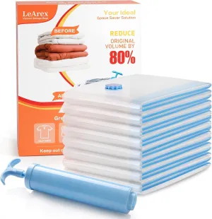 8 Pack Medium Vacuum Storage Bags, Space Saver Vacuum Bags For Travel, Vacuum Seal Bags For Clothing, Clothes, Pillows, Comforters, Blankets, Bedding And Luggage With Hand Pump
