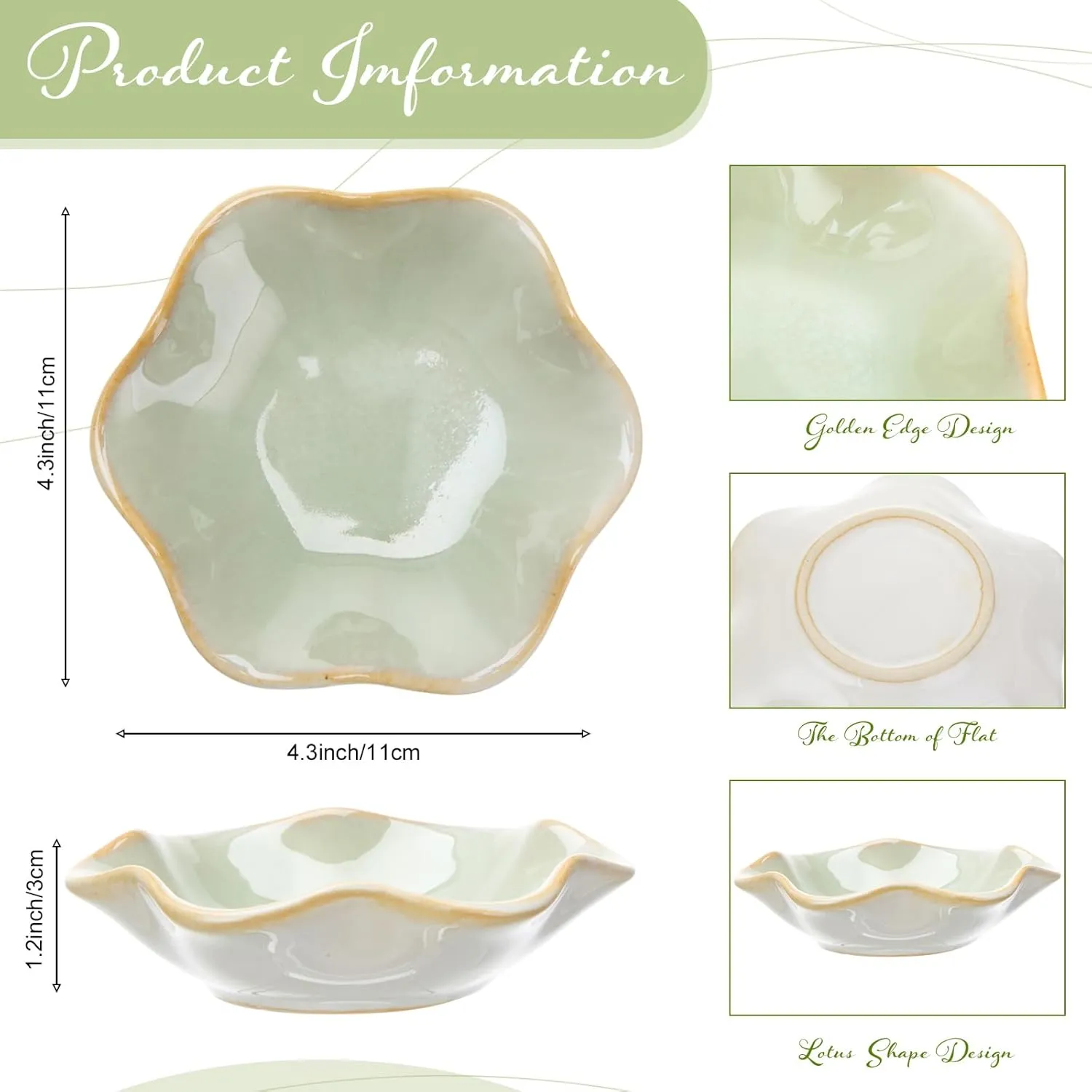 8 Pcs Ceramic Trinket Dish Lotus Leaf Jewelry Tray Small Ring Dish for Earrings, Rings, Jewelry Holder, Key Bowl(Green)