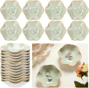 8 Pcs Ceramic Trinket Dish Lotus Leaf Jewelry Tray Small Ring Dish for Earrings, Rings, Jewelry Holder, Key Bowl(Green)