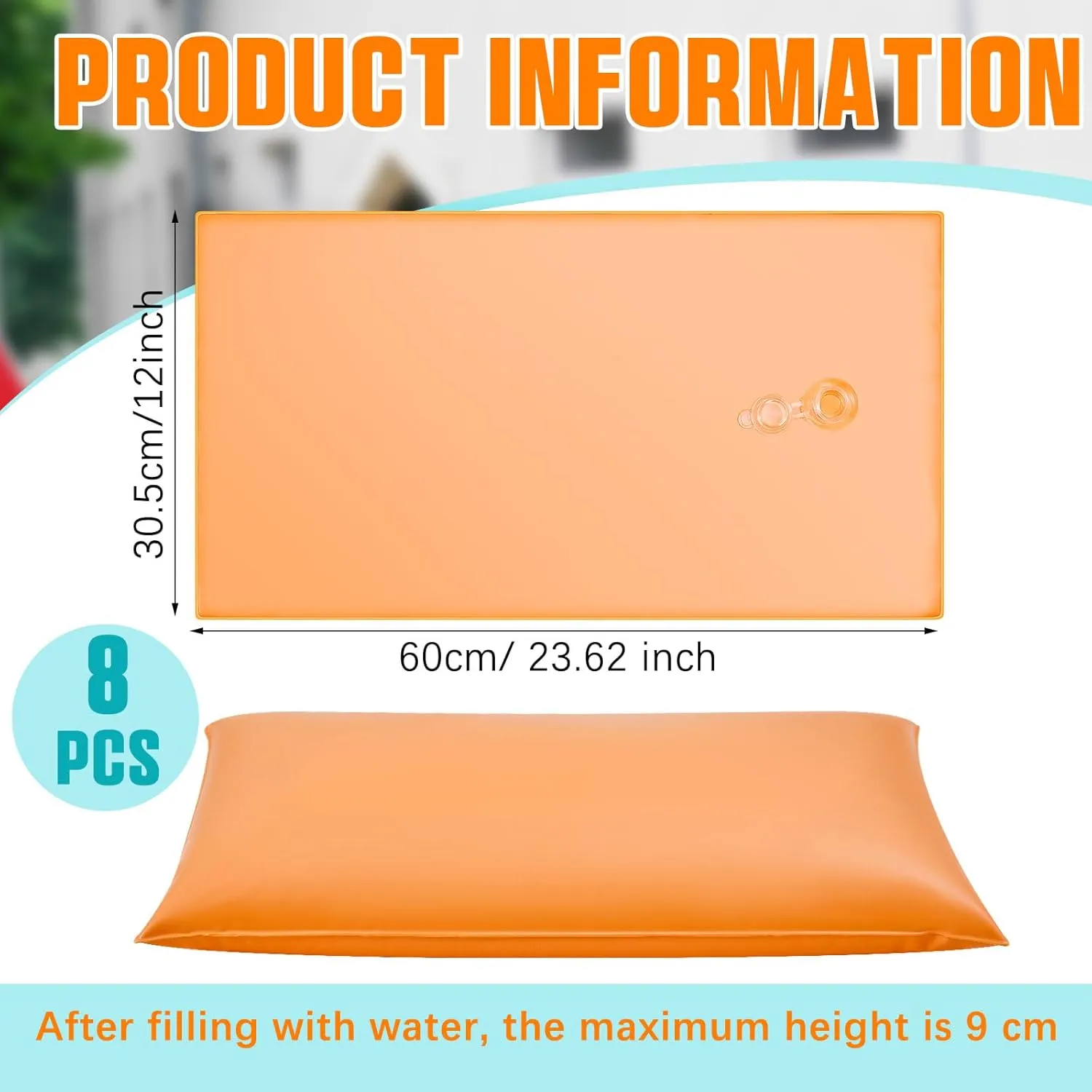 8 Pcs Flood Barriers for Home PVC for Doors Garage Basement Doorway Driveway Water Barrier for Flooding Outdoor Sandbags Alternative Reusable Sandless Sand Bags,2 ft x 1 ft