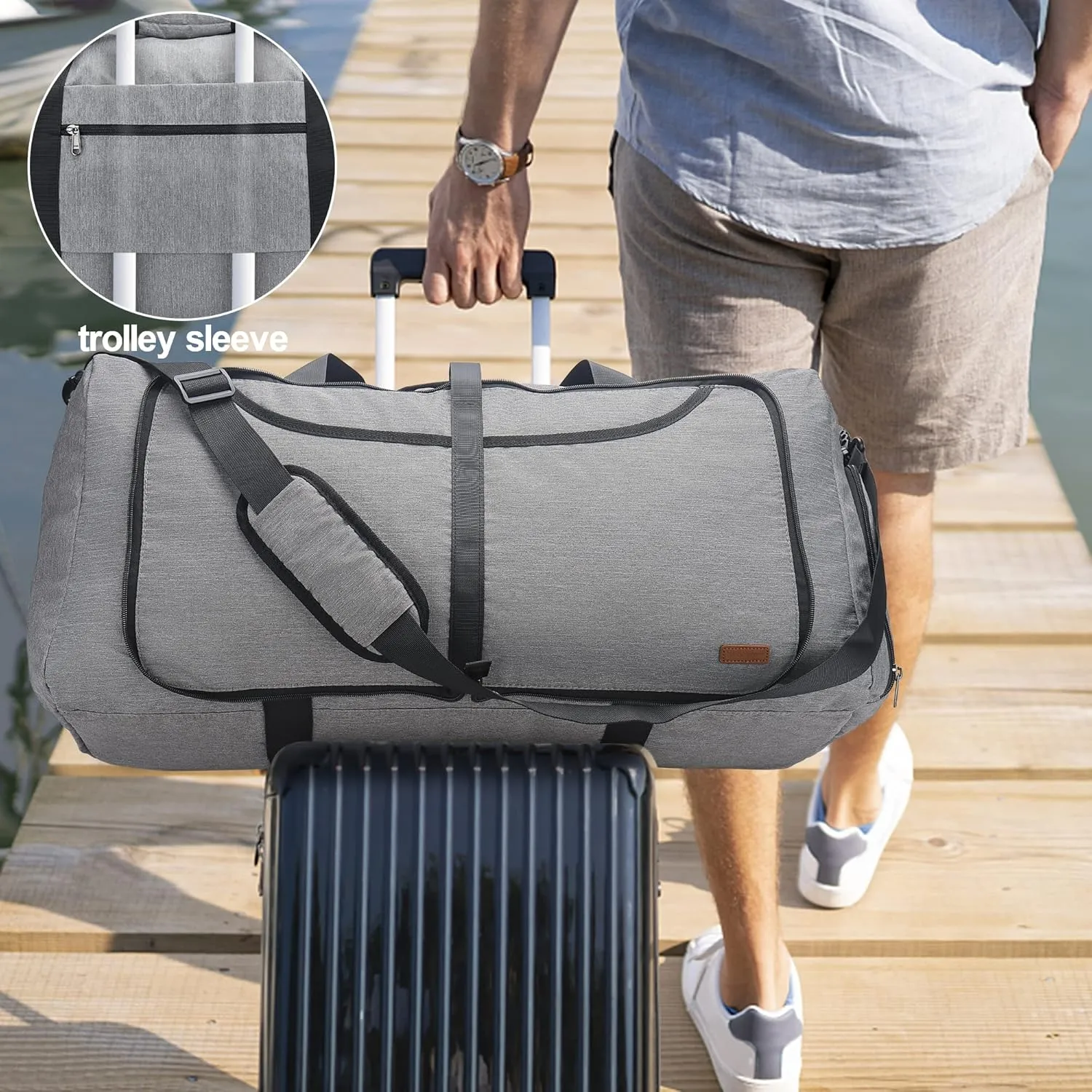 80L Duffle Bag for Travel, Large Foldable Waterproof Travel Duffel Bags Weekender Overnight Bag for Men and Women with Shoe Compartment (Gray)