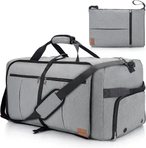 80L Travel Duffle Bag for Men, Large Foldable Duffel Bag for Travel with Shoe Compartment Overnight Weekender Bag Gym Bag for Men Women Waterproof & Tear Resistant (Gray, 80L)