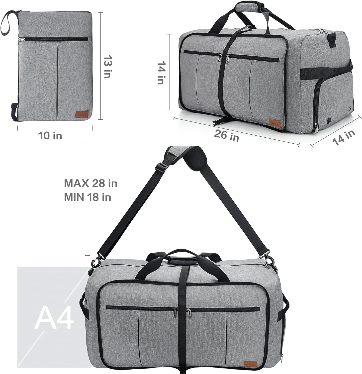 80L Travel Duffle Bag for Men, Large Foldable Duffel Bag for Travel with Shoe Compartment Overnight Weekender Bag Gym Bag for Men Women Waterproof & Tear Resistant (Gray, 80L)