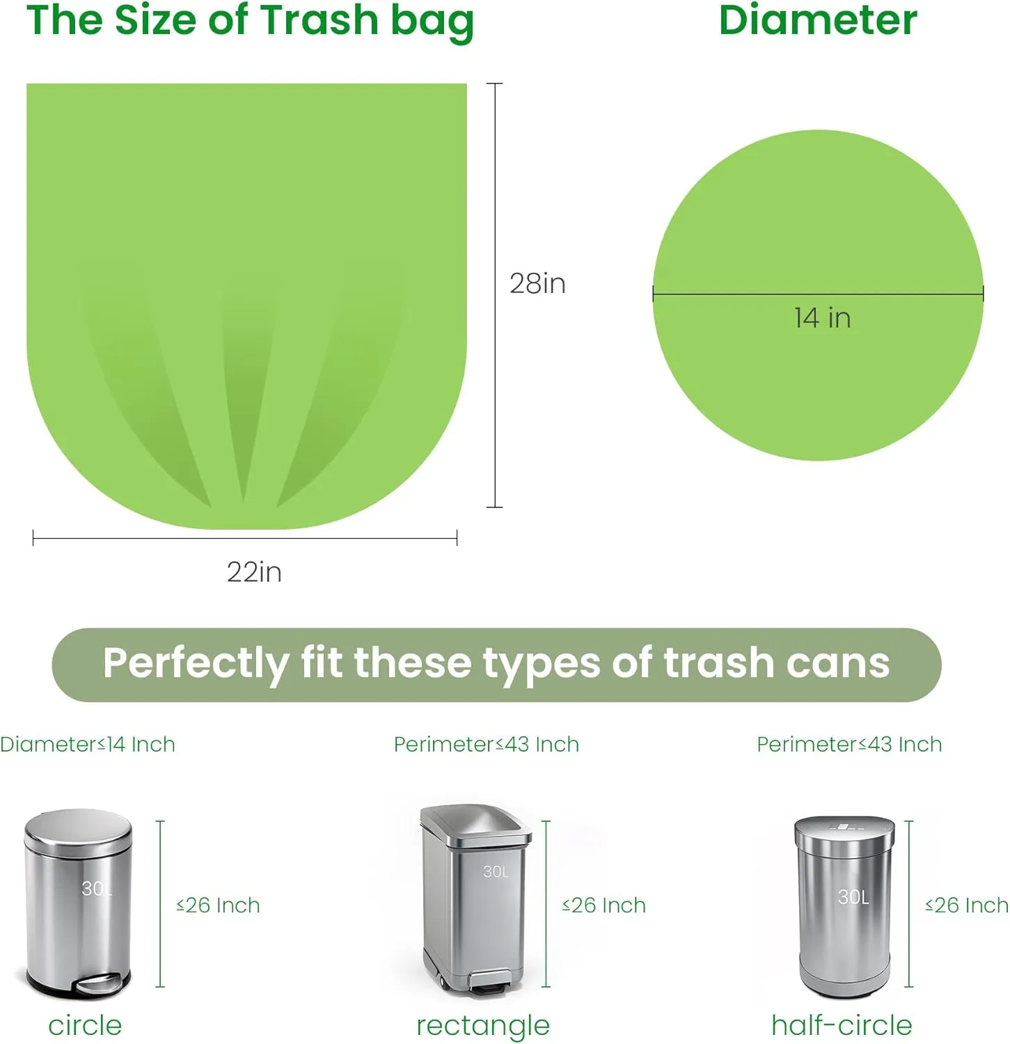 8Gal Biodegradable Compost Bags Recycling Garbage Bags Compostable Bags for Kitchen/garden Extra Thick Trash Bags with US BPI ASTM D6400 and Europe EN13432 Certified, 50 Count, 30L
