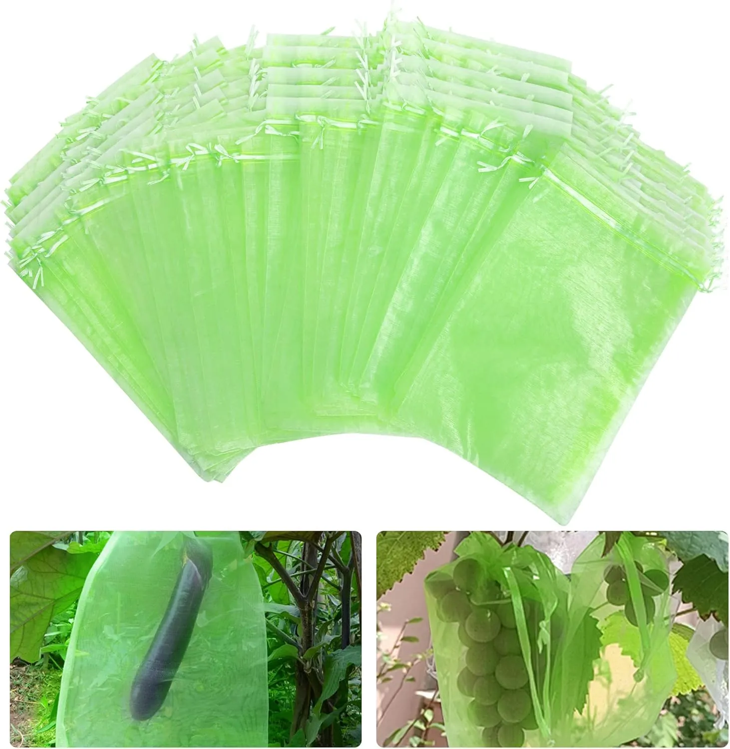 8x12 Inch 100 Pcs Penetrating Light Mesh Bags, Fruit Trees Protection Bag,Garden Plant Fruit Netting Barrier Bags with Drawstring