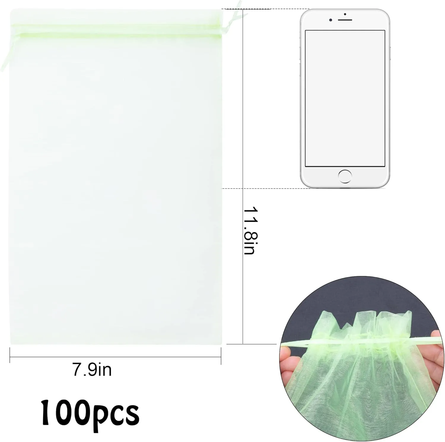 8x12 Inch 100 Pcs Penetrating Light Mesh Bags, Fruit Trees Protection Bag,Garden Plant Fruit Netting Barrier Bags with Drawstring