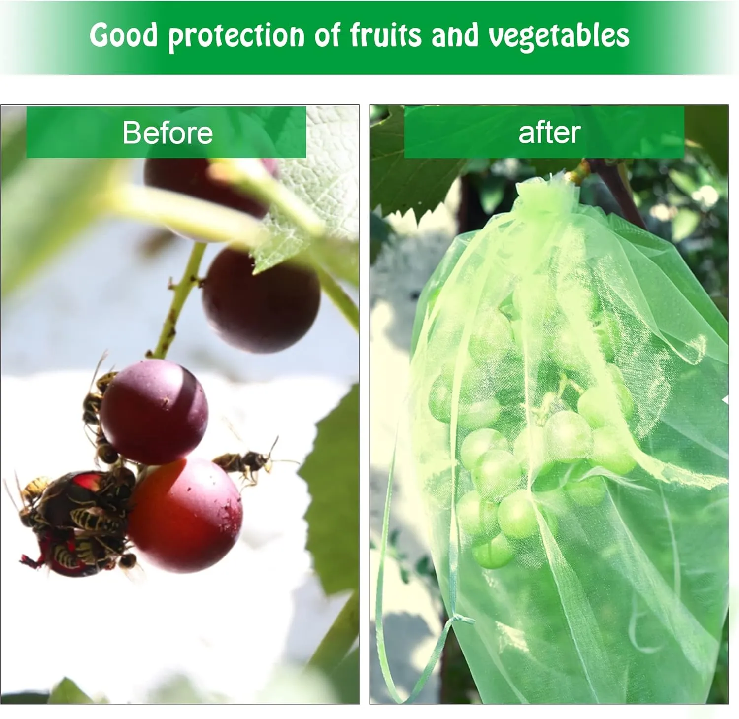 8x12 Inch 100 Pcs Penetrating Light Mesh Bags, Fruit Trees Protection Bag,Garden Plant Fruit Netting Barrier Bags with Drawstring