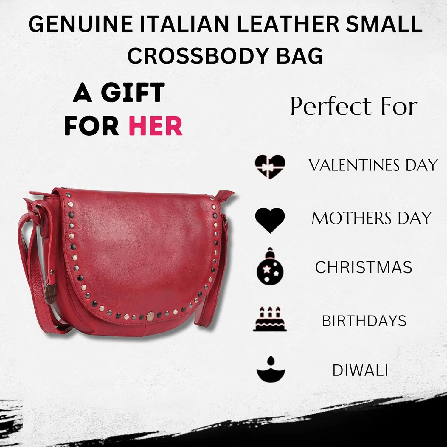 9 inch Women's Genuine Italian Leather Boho Studded Crossbody Sling Bag – Premium Quality, Stylish