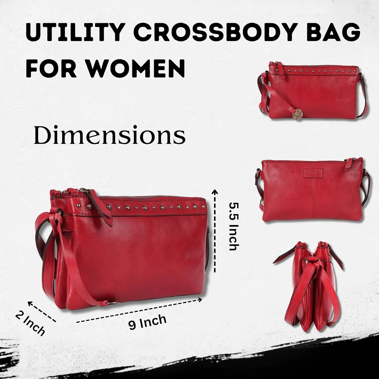 9 inch Women's Genuine Italian Leather Boho Studded Crossbody Sling Bag – Premium Quality, Stylish