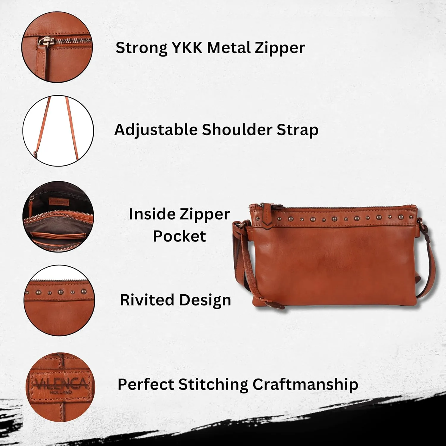 9 inch Women's Genuine Italian Leather Boho Studded Crossbody Sling Bag – Premium Quality, Stylish