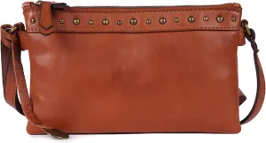 9 inch Women's Genuine Italian Leather Boho Studded Crossbody Sling Bag – Premium Quality, Stylish