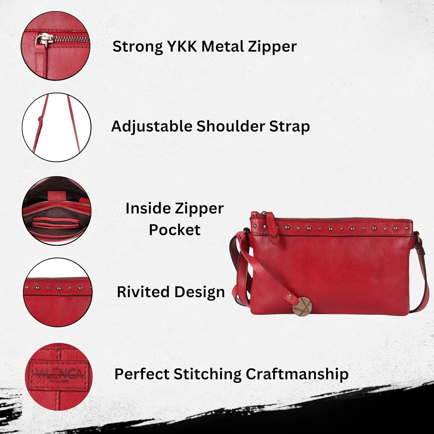 9 inch Women's Genuine Italian Leather Boho Studded Crossbody Sling Bag – Premium Quality, Stylish