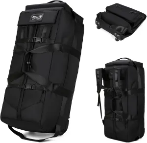 90L Large Rolling Duffle Bag With Wheels, Travel Tactical Backpack For Men 2 in 1, Expandable Travel Bag, Waterproof Large Gym Bag, Travel Backpack For Men Women, Hiden Straps (Black)