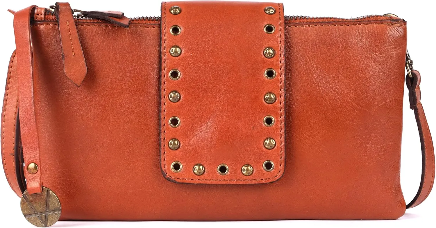 9.5 inch Genuine Italian Leather Boho Studded Crossbody Sling Bag - Stylish, Durable, & Perfect for Everyday Use for women