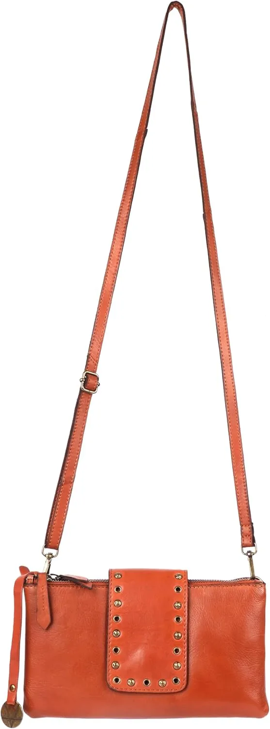 9.5 inch Genuine Italian Leather Boho Studded Crossbody Sling Bag - Stylish, Durable, & Perfect for Everyday Use for women