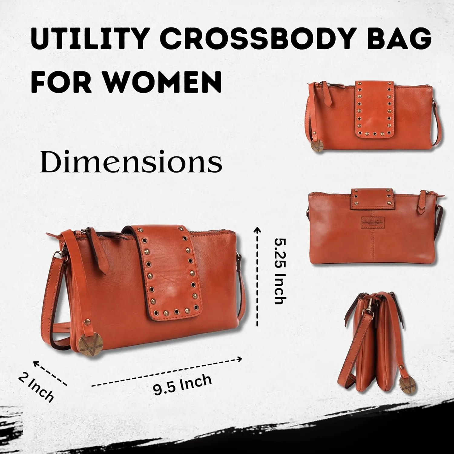 9.5 inch Genuine Italian Leather Boho Studded Crossbody Sling Bag - Stylish, Durable, & Perfect for Everyday Use for women
