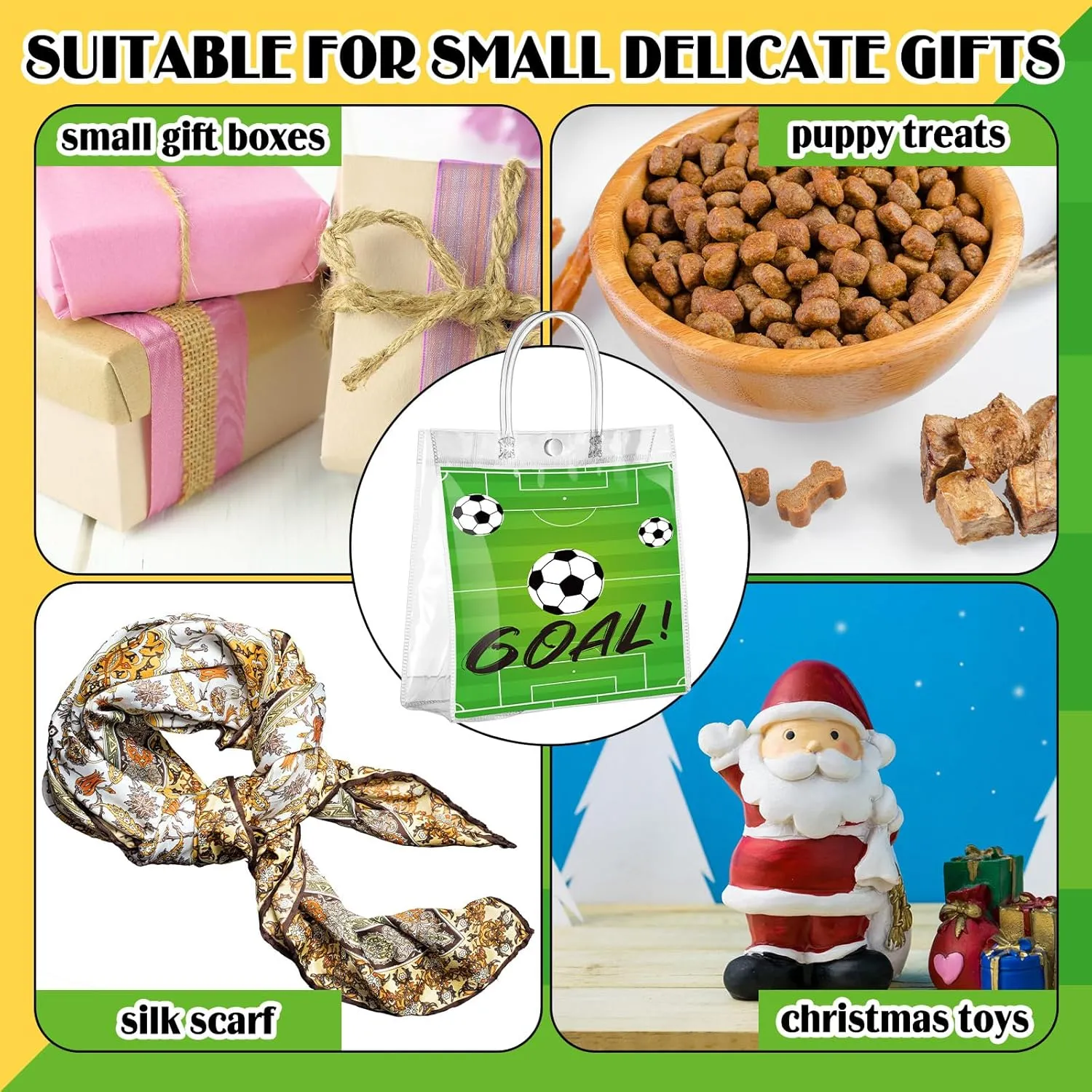 Abbylike 24 Pack Clear Soccer Gift Bag with Handles Soccer Goodie Bag Plastic Reusable Clear PVC Container for Shopping Sports Theme Game Birthday Party Decorations 7.8 x 7.8 x 3.1 Inch