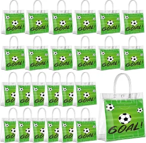 Abbylike 24 Pack Clear Soccer Gift Bag with Handles Soccer Goodie Bag Plastic Reusable Clear PVC Container for Shopping Sports Theme Game Birthday Party Decorations 7.8 x 7.8 x 3.1 Inch
