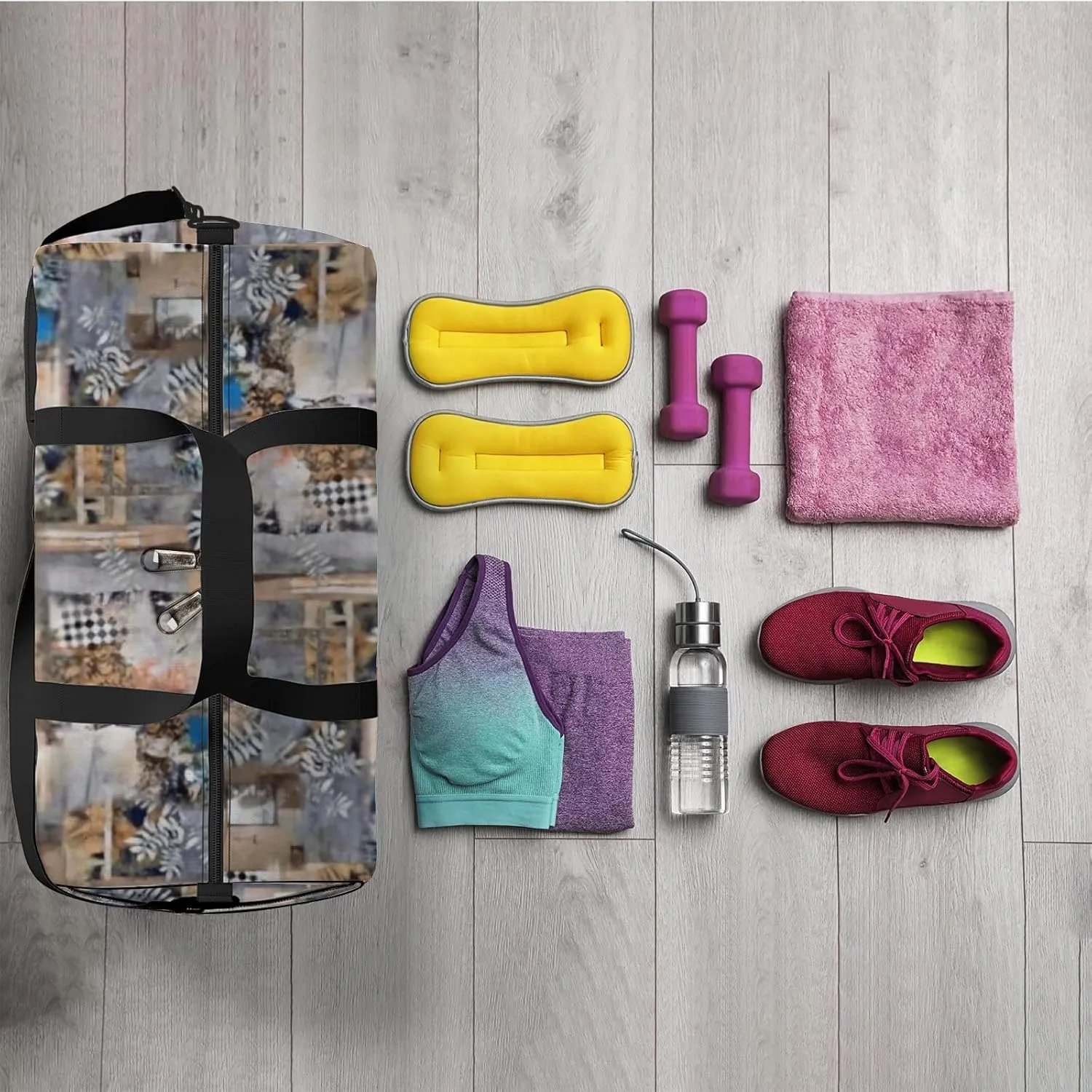 Abstract Digital Background Pattern Sports Bag Tote Bag Waterproof Gym Bag with Shoulder Strap Zipper 2 Side Pockets for Men and Women, Travel and Storage Shoulder Bag.