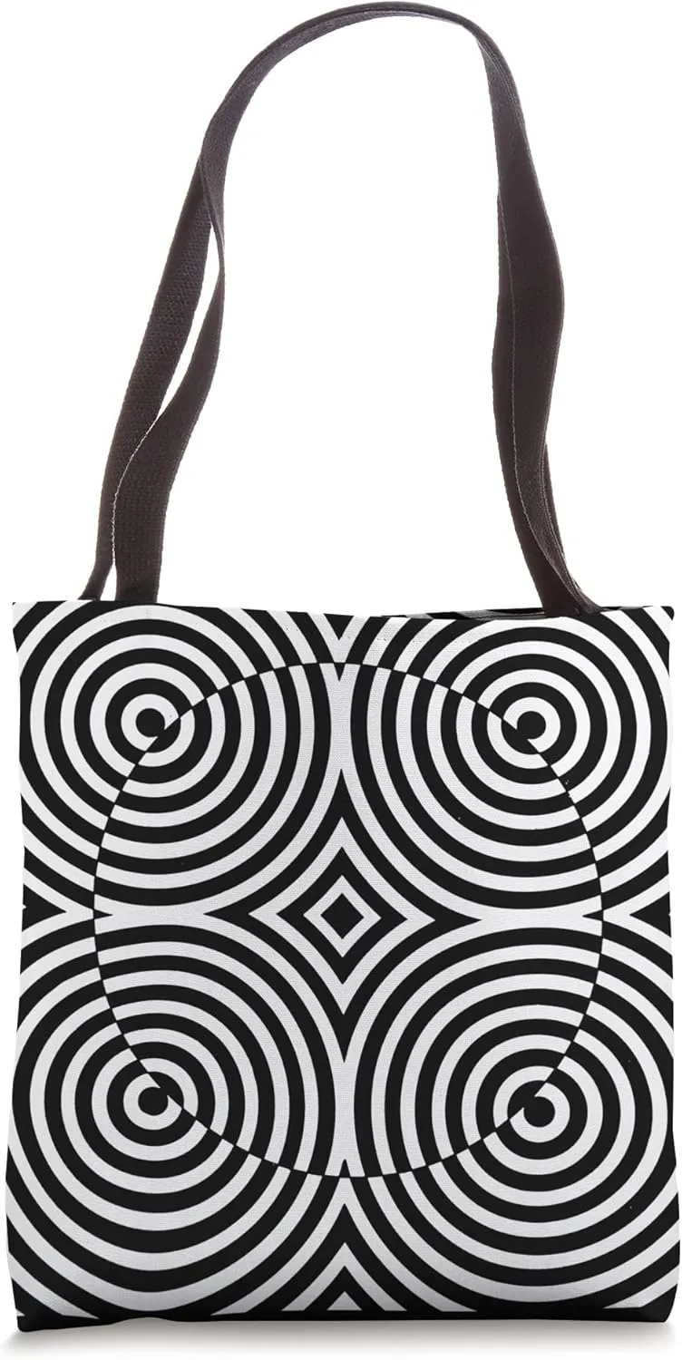 Abstract Geometric Artsy Black and White Optical Illusion Tote Bag
