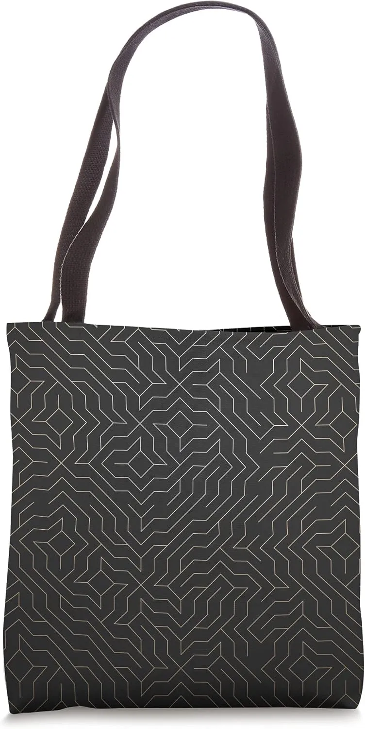 Abstract Geometric Line Polygon Grey And Black Pattern Tote Bag