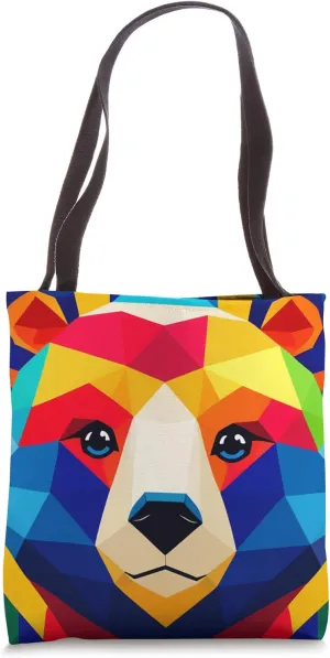Abstract Graphic Bear Colorful Geometric Animal Art Bear Tote Bag