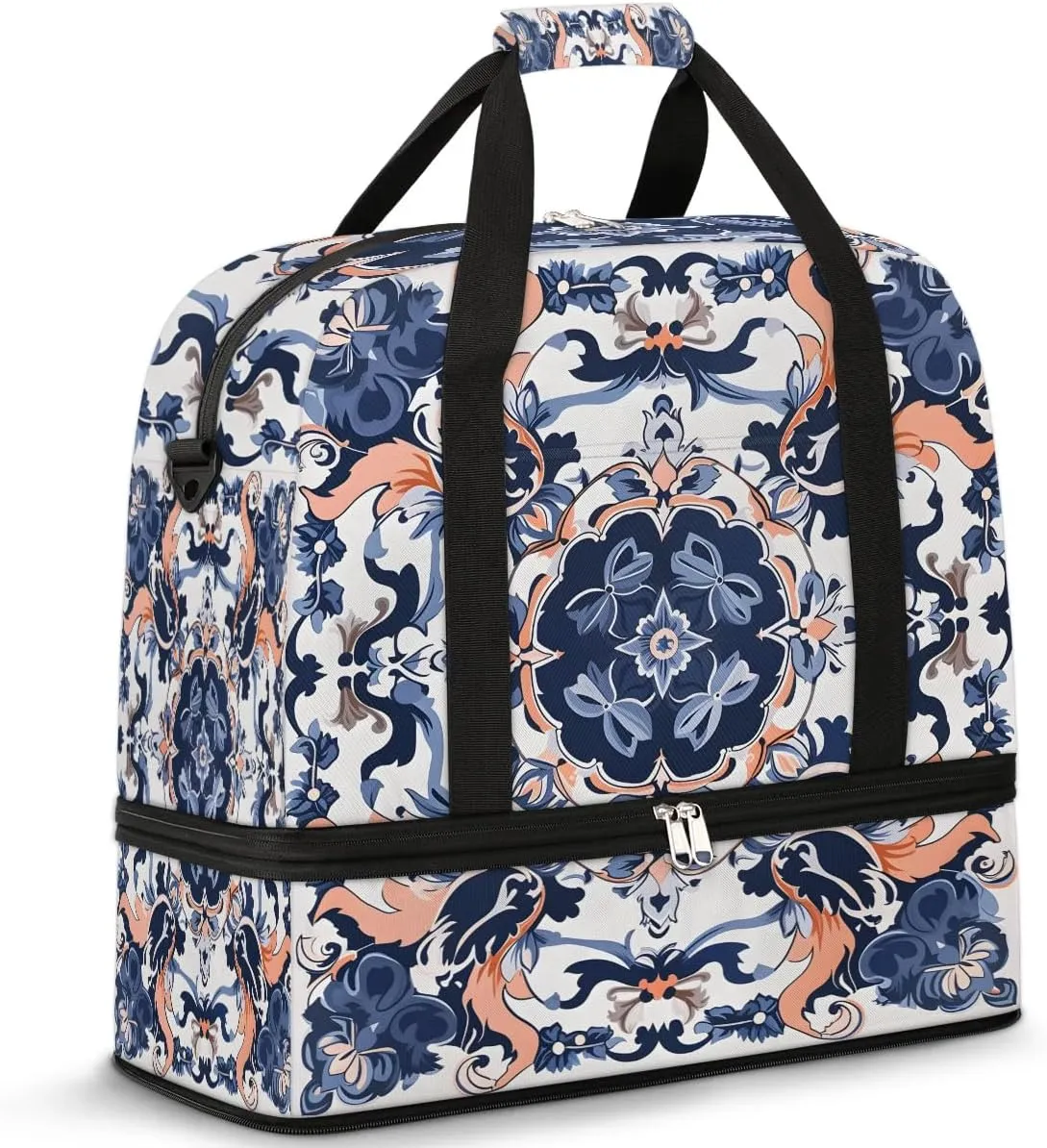 Abstract Patterns Boho Flora Retro Travel Duffle Bag, Collapsible Travel Bag Sports Gym Bag With Shoes Compartment Weekender Bag Overnight Bag For Women Men