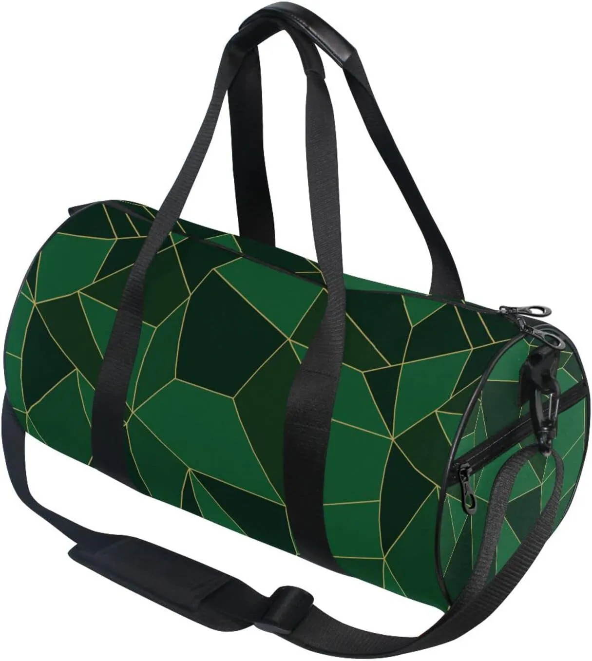Abstract Seamless Emerald Geometric Green Crystal Polygonal Texture Duffel Bag, Foldable Canvas Travel Tote for Gym Sports with Inner Pockets, Durable Lightweight Fitness Bag for Overnight Workout