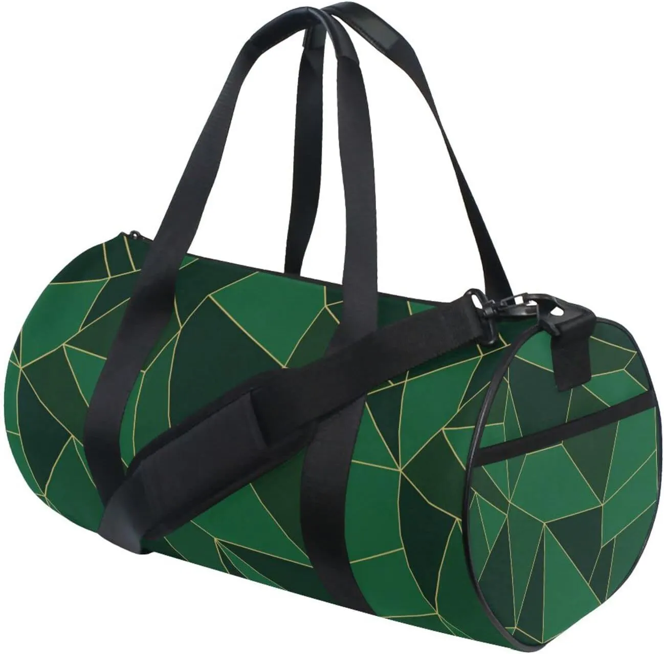 Abstract Seamless Emerald Geometric Green Crystal Polygonal Texture Duffel Bag, Foldable Canvas Travel Tote for Gym Sports with Inner Pockets, Durable Lightweight Fitness Bag for Overnight Workout